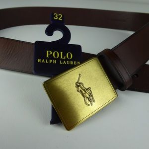 polo plaque leather belt